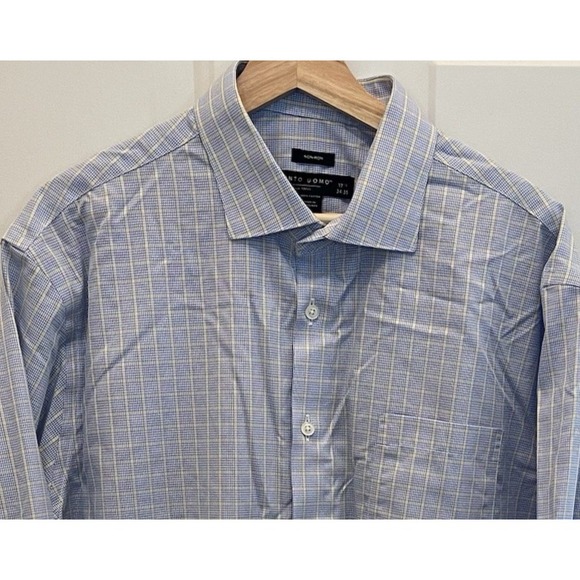 Pronto Uomo Other - Pronto Uomo Yellow & Blue‎ Grid Plaid Cotton Long Sleeve Shirt 17.5 x 34/35